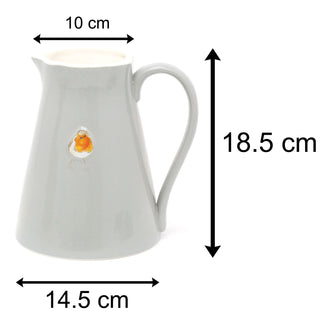Pretty Robin Embossed Ceramic Serving Jug | Grey Water Pitcher China Milk Jug | Country Kitchen Jugs Porcelain Flower Vase