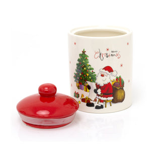 Ceramic Christmas Storage Jar | Christmas Biscuit Barrel Food Storage Pot Kitchen Jar With Lid | Christmas Cookie Jar - Design Varies One Supplied
