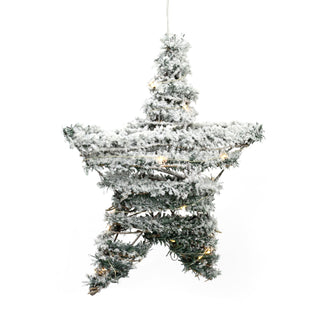 Snow Topped Hanging Christmas Star Light | Snow Star Decoration With 20 LED Lights Battery Operated | Christmas Window Lights - 30cm