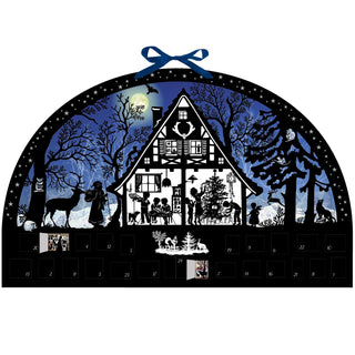 Deluxe Moonlight Silhouette Christmas Advent Calendar | Winter Cottage In The Woods Advent Calendar | Alpine Picture Advent Calendar