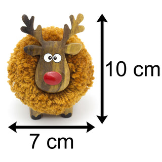 Christmas Reindeer Pom Pom Rudolph Ornament | Cute Santa Reindeer Animal Plush | Handmade Christmas Decorations Figures