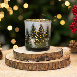 Christmas Forest Tealight Holder | Frosted Glass Xmas Candle Holder - 8cm