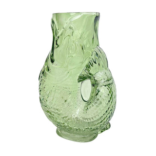 Green Glass Fish Jug, 20cm Coloured Glass Pitcher Vase Nautical Fish Ornament