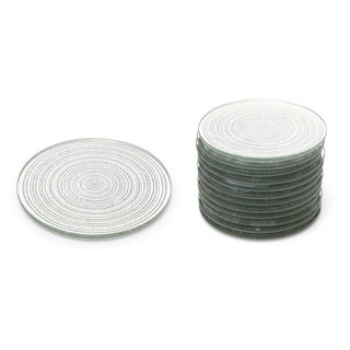 10cm Silver Swirl Mirrored Glass Glitter Coaster | Round Mirror Glass Display Candle Plate | Mirrored Candle Tray