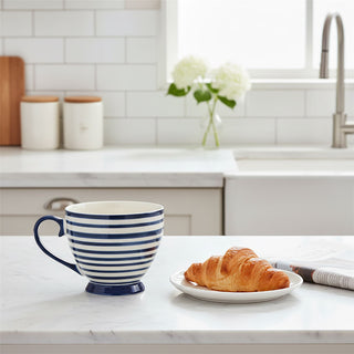 Jeff Banks Mug, 330ml Blue and White Striped Ceramic Tea and Coffee Mug