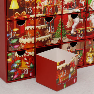 Advent Calendar with Drawers, Red 24 Drawer Fill Your Own Christmas Calendar