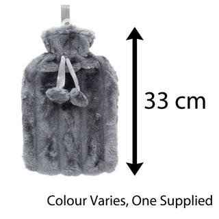 Deluxe Faux Fur Pom Pom Hot Water Bottle | Hot Water Bottle With Cover | Natural Rubber Hot Water Bottles - Colour Varies One Supplied
