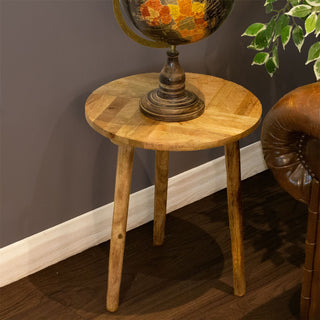 Round Herringbone Mango Wood Side Table | End Table For Living Room - 40x47cm