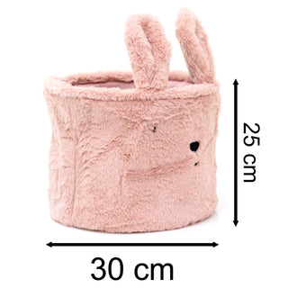 Childs Pink Fluffy Bunny Storage Basket | Kids Plush Bunny Rabbit Storage Hamper