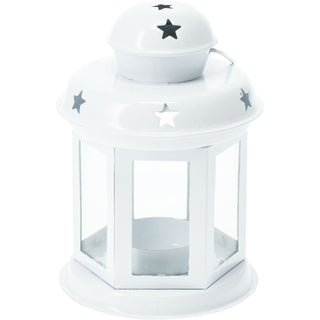 White Moroccan Tealight Lantern, 13cm Indoor Outdoor Metal Hanging Candle Holder
