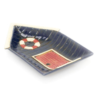 Decorative Coastal Seaside Beach Hut Ceramic Plate Trinket Tray - Nautical Display Dish