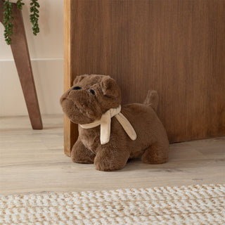 Bulldog Fabric Dog Door Stop, 30cm Weighted Brown Dog Doorstop