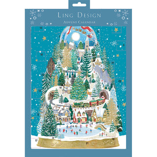 Winter Village Christmas Advent Calendar, 41cm Snow Globe Picture Design