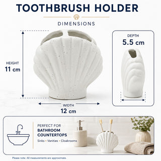 Shell Toothbrush Holder, 11cm Ceramic Speckled Coastal Bathroom Stand