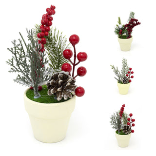 Christmas Berries Artificial Arrangement With Planter | Faux Snowy Christmas Foliage In Plant Pot | Faux Christmas Flora Potted Plants - Design Varies One Supplied