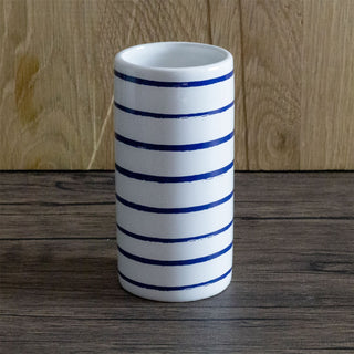 Harbour Stripe Ceramic Toothbrush Holder | Nautical Bathroom Tumbler Storage Cup