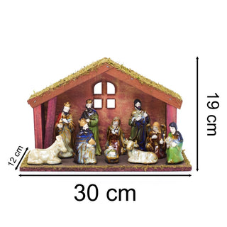 11 - Piece Traditional Nativity Set with 10 Ceramic Figures & Wooden Stable - 30cm