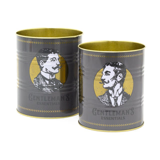 Set of 2 Retro Gentleman's Essentials Tin Cans Vintage Style Metal Display Cans