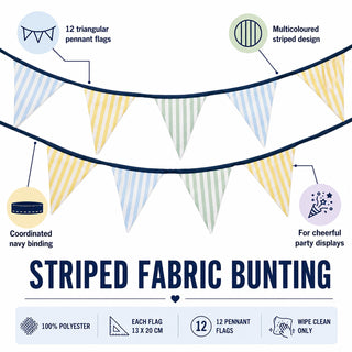 Striped Fabric Bunting 3.2m 12 Flag Pennant Banner Garden Party Decoration