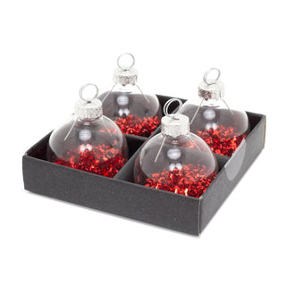 4 Piece Glitter Bauble Christmas Place Card Holders Packs | Table Name Card Holders Table Number Holders | Bauble Shaped Table Name Cards - Red