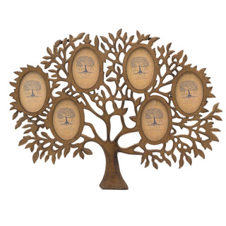 Mango Wood Tree Of Life Photo Frame | Wall Mounted Family Tree Multi Picture Frame | 6 Aperture Collage Photo Frames
