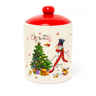 Ceramic Christmas Storage Jar | Christmas Biscuit Barrel Food Storage Pot Kitchen Jar With Lid | Christmas Cookie Jar - Design Varies One Supplied