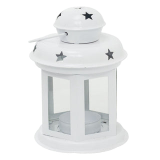 White Moroccan Tealight Lantern, 13cm Indoor Outdoor Metal Hanging Candle Holder