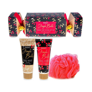 Jingle Bells Cracker Bath & Body Gift Set | Cranberry Body Lotion Wash And Puff