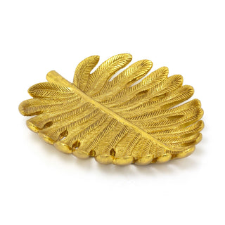 Gold Resin Parrot Palm Leaf Trinket Dish | Tropical Palm Leaf Jewellery Dish