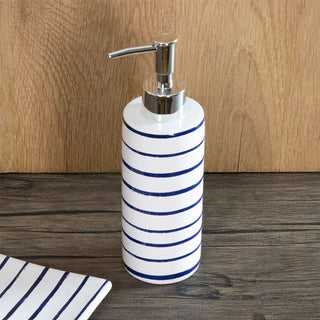 Harbour Stripe Soap Dispenser | Nautical Ceramic Bathroom Hand Soap Dispenser
