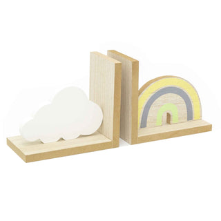 Set Of 2 Rainbow & Cloud Childrens Wooden Bookends | Baby Nursery Kids Book Ends