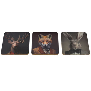 Set of 6 Forest Animal Head Coasters | Animal Cork Backed Coaster Set - 10cm