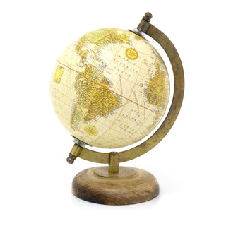 Antique Globe On Wooden Base | Decorative Vintage Style World Map Desk Globe - Cream