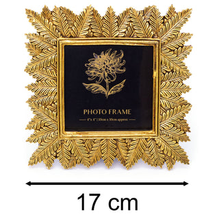 4x4 Vintage Gold Tone Palm Leaf Photo Frame | Resin Antique Style Picture Frame