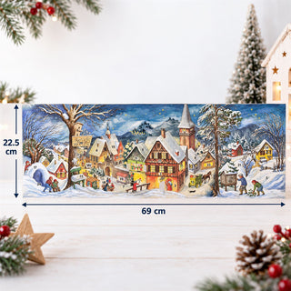 Winter Village Christmas Advent Calendar, 69cm Vintage Style Panorama
