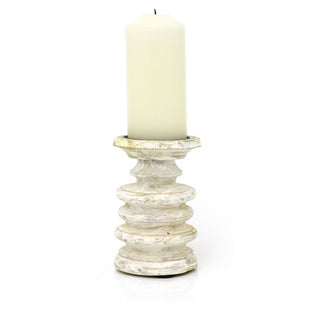 15cm Traditional Wooden Church Pillar Candle Holder | Whitewashed Spike Wood Candlestick Holder | Rustic Style Candle Stick Holders Wooden Candle Stand