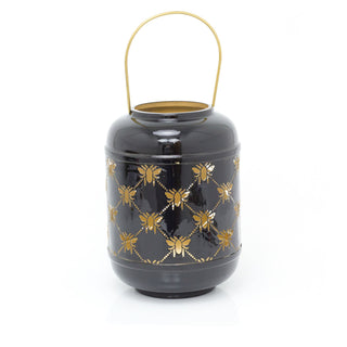 26cm Honey Bee Black Metal Hurricane Candle Lantern | Decorative Candle Holders For Home Garden Patio | Indoor Outdoor Bee Lantern