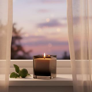 Bergamot and Oud Scented Candle, 10cm Black Ombre Glass Jar with Candle