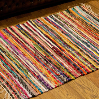Multi Colour Recycled Rag Rug 75 X 120cm | Handmade Coloured Chindi Rug Rainbow Rug | Fair Trade Braided Cotton Rug Area Rugs - One Supplied