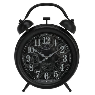 Retro Black Twin Bell Moving Gear Cog Wall Clock | Industrial Vintage Style Wall Clock | Silent Wall Clock Large Replica Twin Bell Clock