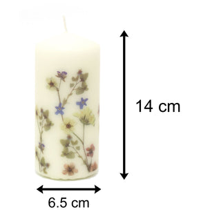 Les Fleurs Pillar Candle With Flowers | Botanical Unscented Candle Decorative Candles - Design Varies One Supplied