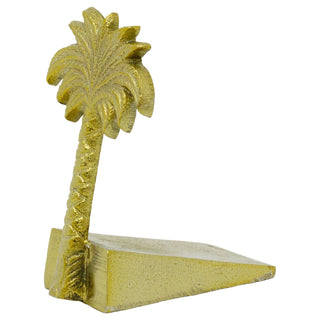 Palm Tree Door Wedge, 11cm Freestanding Gold Metal Tropical Doorstop