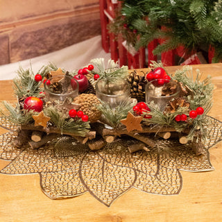 Handcrafted Christmas Triple Tealight Candle Holder ~ Xmas Table Centrepiece