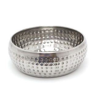 15cm Stylish Silver Metal Kitchen Bowl | Round Stainless Steel Display Dish With Hammered Detail | Snack Bowl