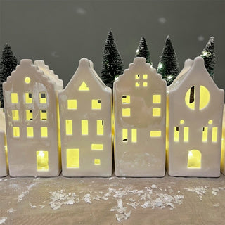 15cm White Ceramic LED Christmas House | Light - Up Ornament | Design Varies