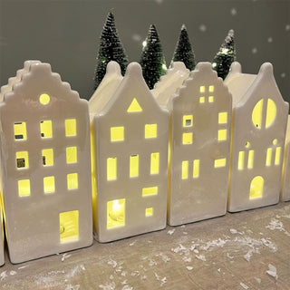 15cm White Ceramic LED Christmas House | Light - Up Ornament | Design Varies