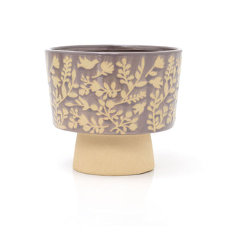 Synergy Embossed Bowl Planter | Floral Bird Ceramic Cache Plant Pot Flower Pot | Raised Plant Pot Planter