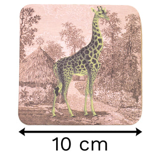 Set Of 6 Safari Animal Coasters | Jungle Wildlife Silhouette Drink Coasters Set | Retro Cup Mug Table Mats