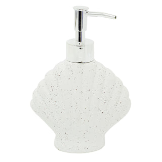 Shell Soap Dispenser 17.5cm White Speckled Ceramic Bathroom Pump 250ml Nautical