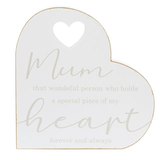 Wonderful Mum Plaque Freestanding Block | White Wooden Love Heart Sign - Ideal Mothers Day Gift